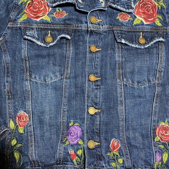 Blank NYC Distressed Floral Denim Jean Jacket - Picture 8 of 16